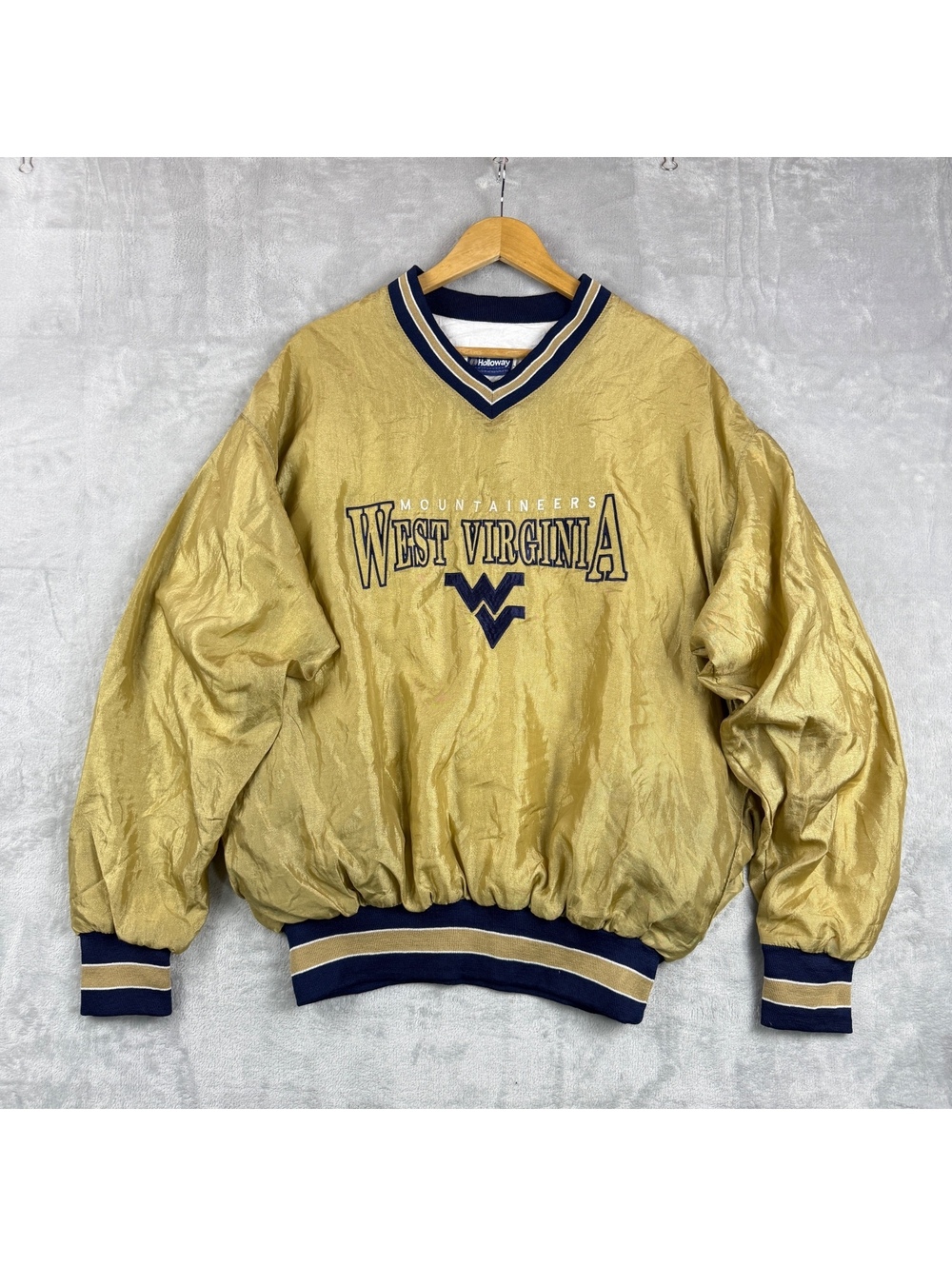 Vintage Holloway West Virginia Mountaineers Men L Gold Pullover Jacket WVU NCAA
